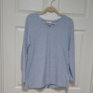 Christopher & Banks Sky Blue Striped Long Sleeve Tee